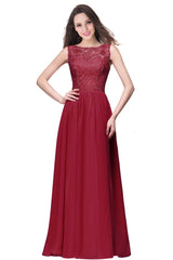A-line Sleeveless Crew Floor-length Lace Top Chiffon Formal Dress