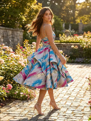 Abstract Metallic Print Layered Homecoming Dresses Mini Cocktail Dress