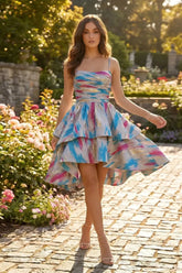 Suzhoufashion Abstract Metallic Print Layered Homecoming Dresses Mini Cocktail Dress