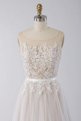 Affordable Sleeveless Jewel Appliques Wedding Dress | Tulle Ruffles A-line Bridal Gowns