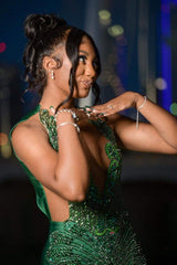 Amazing Long Dark Green Mermaid Sleeveless Beading Prom Dresses With Lace