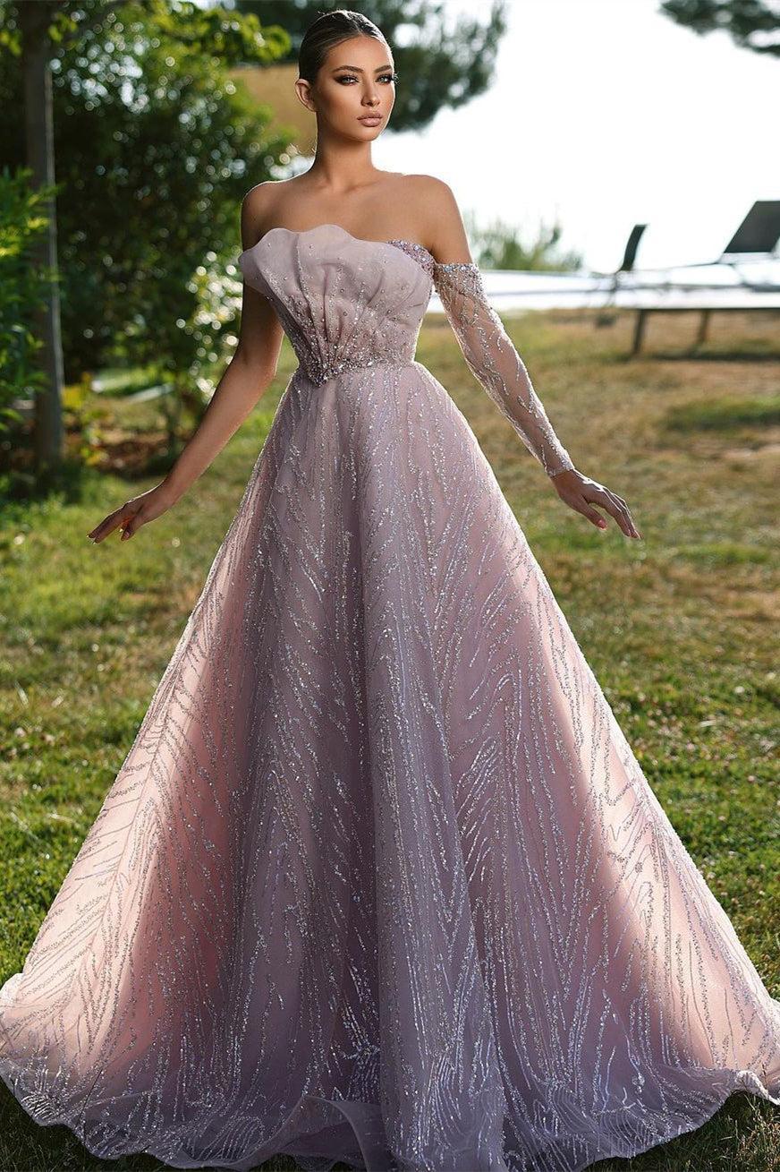 Amazing Long Sleeve Prom Dress With Ruffles Off-the-Shoulder