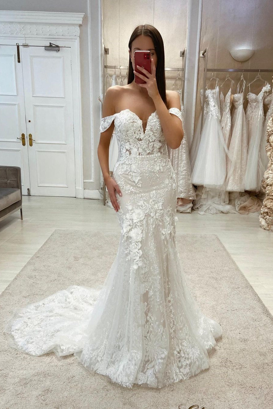 Amazing Off-the-Shoulder Mermaid Appliques Bridal Dresses Lace Appliques