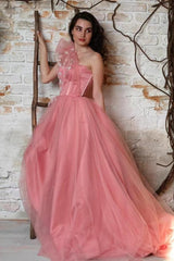 Amazing One Shoulder Sleeveless Tulle Evening Formal Dress With Appliques
