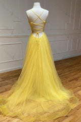 Amazing Yellow Prom Dress Spaghetti Strap Sleeveless V Neck Evening Formal Dress