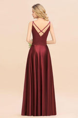 Amzing Burgundy Evening Maxi Dress Charming V-Neck Backless Wedding Party Dress