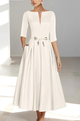 Ankle Length Mother of the Bride A Line Dress with Half Sleeves and Pockets