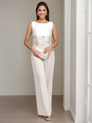 Ankle Length Mother of the Bride Pantsuits in 3 Pieces Featuring Square Neck Jacket & Lace Appliques