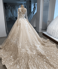Appliques Ball-Gown Long-Sleeves Scoop Brilliant Wedding Dresses