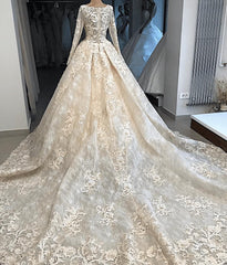 Appliques Ball-Gown Scoop Excellent Long-Sleeves Wedding Dresses