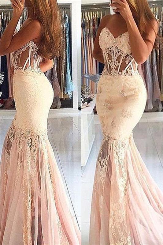 Appliques Lace Long Evening Dress Mermaid Sweetheart Stunning Prom Dress BA7225