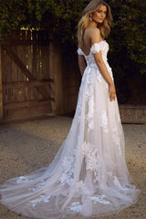 Appliques Lace Off-the-shoulder Tulle Charming A-line Wedding Dresses