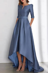 Asymmetrical A Line Mother of the Bride Dress with Half Sleeves and Pockets