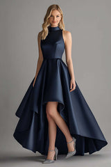 Asymmetrical Navy Wedding Guest Dress A Line High-Low Formal Dress
