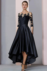 Asymmetrical Tea Length A Line Mother of the Bride Dress with Illusion Neck