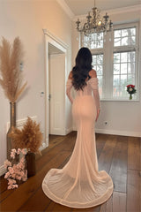 Off the Shoulder Prom Dress Long Sleeves Pleated Mermaid Evening Formal Dress With Beadings