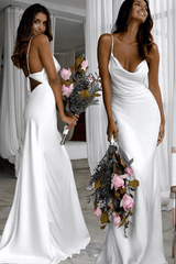Back Sexy Spaghetti-Straps Open Sheath Beach Wedding Dresses