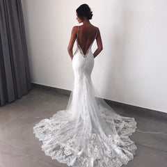 Backless Beach Wedding Dresses Lace Mermaid | Sexy Spaghetti Straps Bride Dress