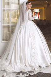 Ball-Gown Appliques Long-Sleeves Wonderful Off-the-shoulder V-neck Wedding Dresses