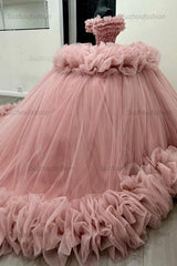Ball Gown Off Shoulder Sleeveless Beaded Crystal Sequins Ruched Tiered Pink Tulle Quinceanera Dress Birthday Party Dress Evening Formal Gown