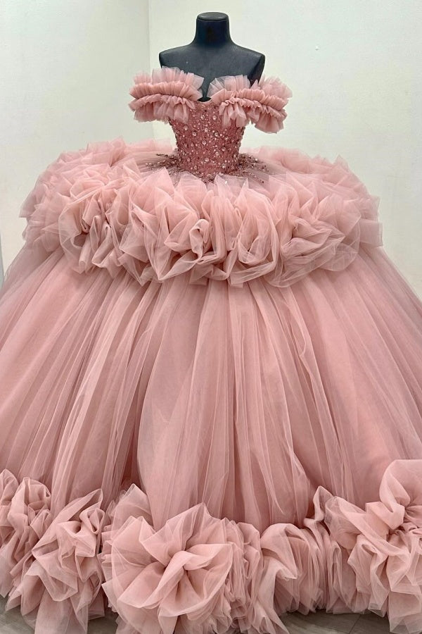 Ball Gown Off Shoulder Sleeveless Beaded Crystal Sequins Ruched Tiered suzhoufashion Ball Gown Off Shoulder Sleeveless Beaded Crystal Sequins Ruched Tiered suzhoufashion