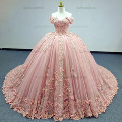 Ball Gown Off Shoulder Sleeveless Fully 3D Butterflies Appliques Lace Up Pink Tulle Quinceanera Dress Birthday Party Dress Evening Gown For Sweet 16