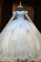 Ball Gown Off Shoulder Sleeveless Fully Sequins Beaded Appliques Baby Blue Tulle Quinceanera Dress Evening Formal Gown Birthday Party Dress For Sweet 16