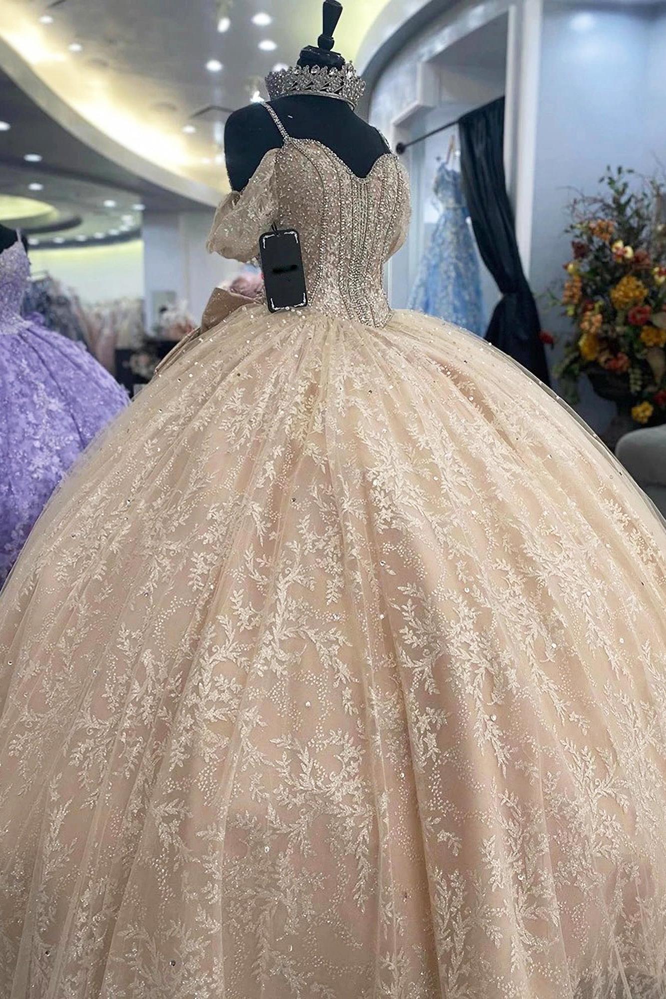 Ball Gown Off Shoulder Spaghetti Straps Sleeveless Lace Appliques Cham suzhoufashion Ball Gown Off Shoulder Spaghetti Straps Sleeveless Lace Appliques Cham suzhoufashion