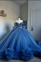 Ball Gown Off the Shoulder Quinceanera Dress Appliques Tulle Birthday Party Dress Formal Gown For Sweet 16