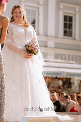 Beach Plus Size Wedding Dress Long Sleeve Lace A Line Boho Bridal Gown