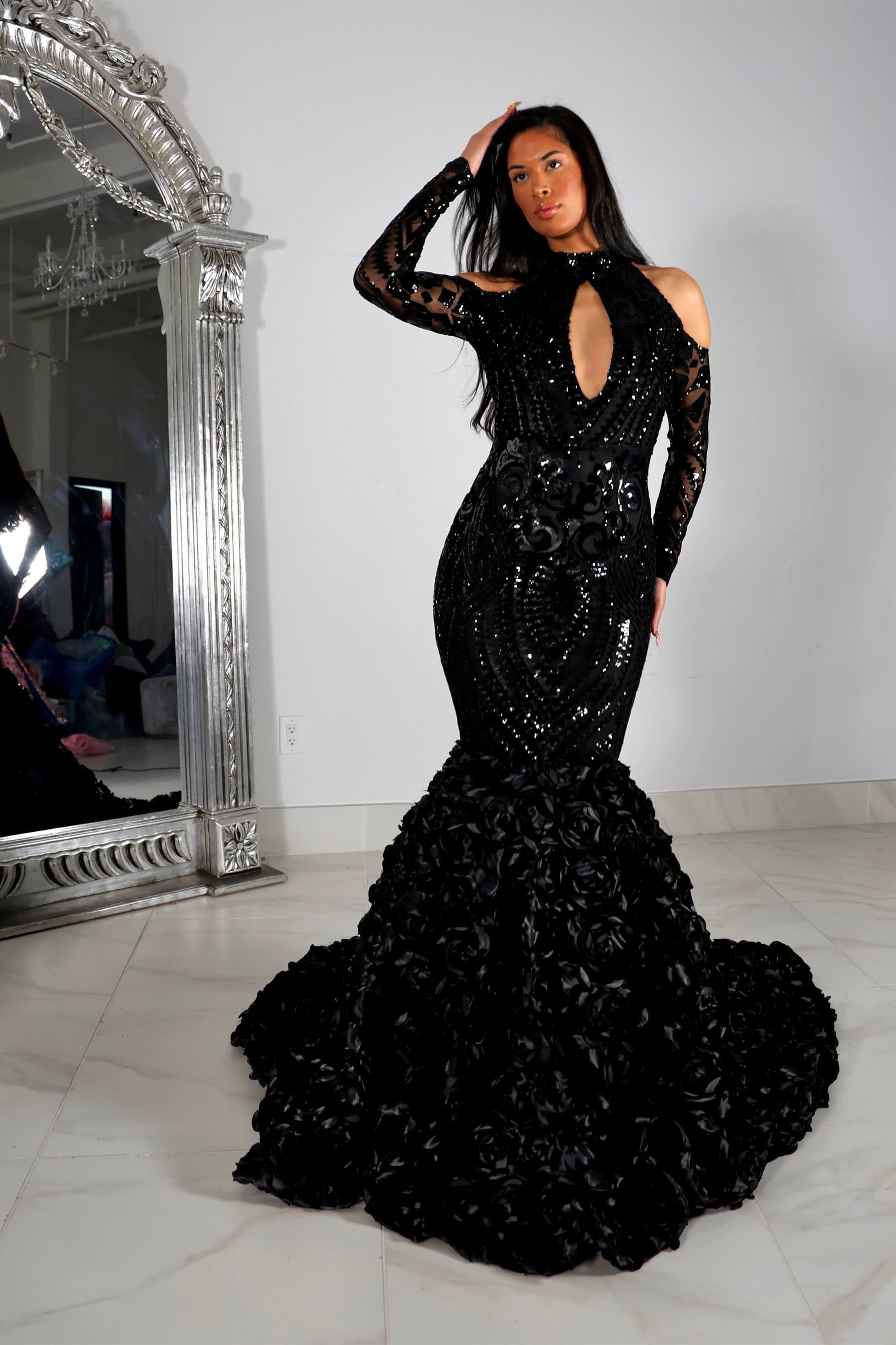 Beautiful Black Lace Long Sleeves Mermaid Prom Dress Beautiful Black Lace Long Sleeves Mermaid Prom Dress