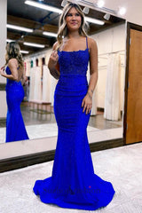 Beautiful Long Mermaid Backless Sleeveless Evening Prom Dresses With Lace
