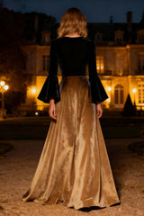 Suzhoufashion Black A-Line Velvet Long Sleeves Holiday Party Dress