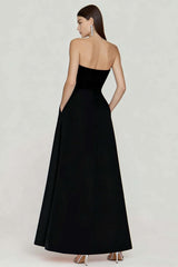 Suzhoufashion Black And White A Line Strapless Long Prom Dress With Slit