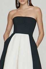 Suzhoufashion Black And White A Line Strapless Long Prom Dress With Slit