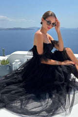 Black Homecoming Dresses A-Line Corset Ruffled Tulle Prom Dress