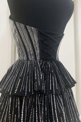 Black Homecoming Dresses A Line Corset Short Cocktail Dresses With Ruffles