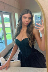 Black Homecoming Dresses A-Line Corset Sweetheart High Low Tiered Long Prom Dress