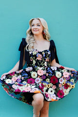 Black Homecoming Dresses A Line Flower Print Short Cocktail Dresses