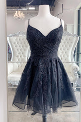 Black Homecoming Dresses A-Line Lace Short Cocktail Dresses