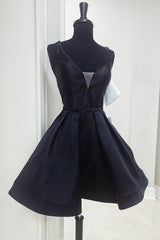 Black Homecoming Dresses A Line Short Cocktail Dresses With Bow