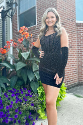 Black Homecoming Dresses Beaded Corset Tight Short Cocktail Dresses With Detachable Sleeves