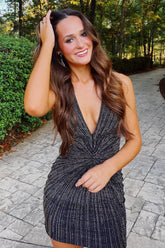 Black Homecoming Dresses Beaded Tight Halter Short Cocktail Dresses