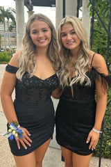 Black Homecoming Dresses Cold Shoulder Corset Tight Short Cocktail Dresses