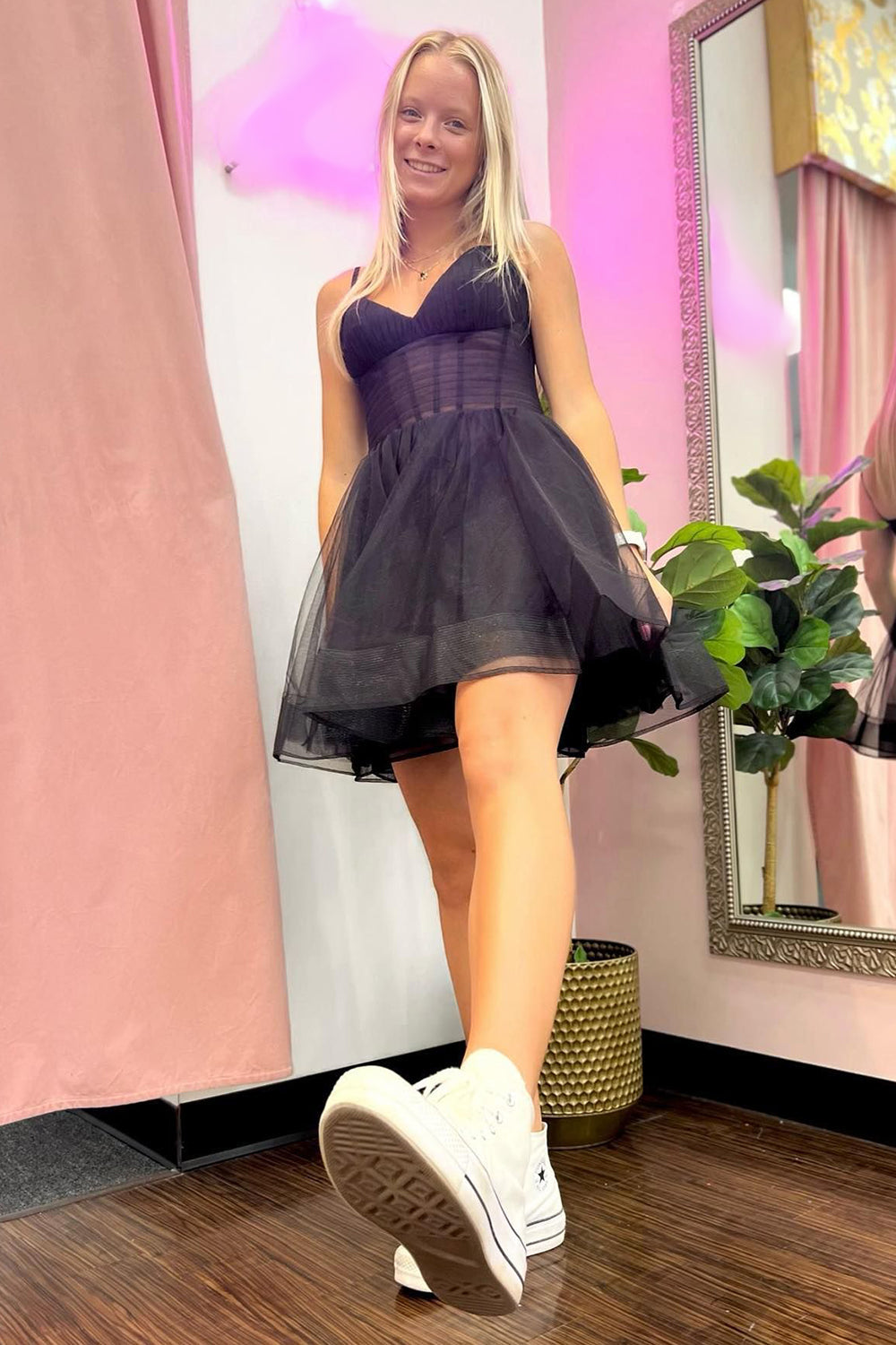 Black Homecoming Dresses Corset A-Line Short Tulle Prom Dress