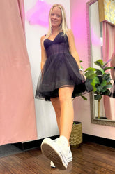 Black Homecoming Dresses Corset A-Line Short Tulle Prom Dress