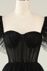 Black Homecoming Dresses Corset Ruffled Tulle Prom Dress