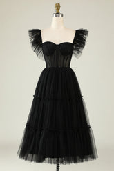 Black Homecoming Dresses Corset Ruffled Tulle Prom Dress