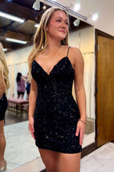 Black Homecoming Dresses Corset Sequin Tight Sequin Short Cocktail Dresses