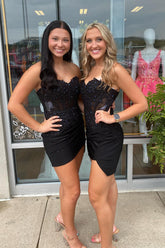 Black Homecoming Dresses Corset Sequin Tight Short Cocktail Dresses with Lace